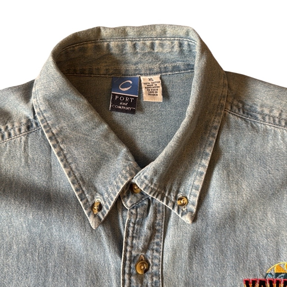 Men’s Denim Button Down Shirt Blue Short Sleeve Embroidered Graphic Arizona XL - Picture 6 of 11